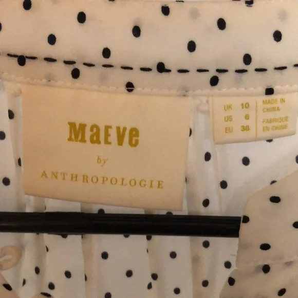 Maeve (Anthropologie) semi sheet cream and black polka dot blouse w attached tie - Picture 4 of 8